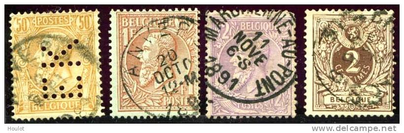 Belgien Mi.N° 42/49 Gestempelt 1884/1886. König Leopold II. Bdr. Auf Gefärbtem Papier + Ziffer Und Liegender Löwe N° 48 - Verzamelingen