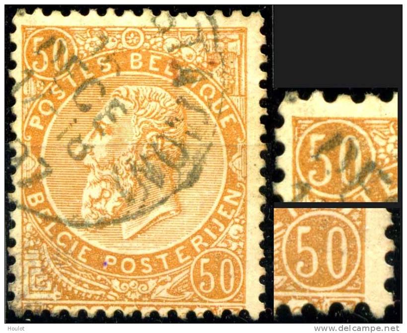 Belgien Mi.N°57 Plf. Gestempelt 1893. König Leopold II Ohne Anhängsel Mit Plattenfehler: Kurze Anstrich Der 5 Von 50 - 1893-1900 Schmaler Bart