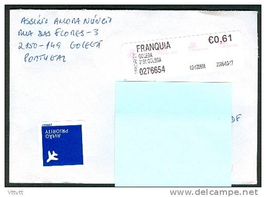 Portugal (2008) : Enveloppe, Prioritaire, Avion Priority, Marque Postale Franquia Golega - Machines à Affranchir (EMA)