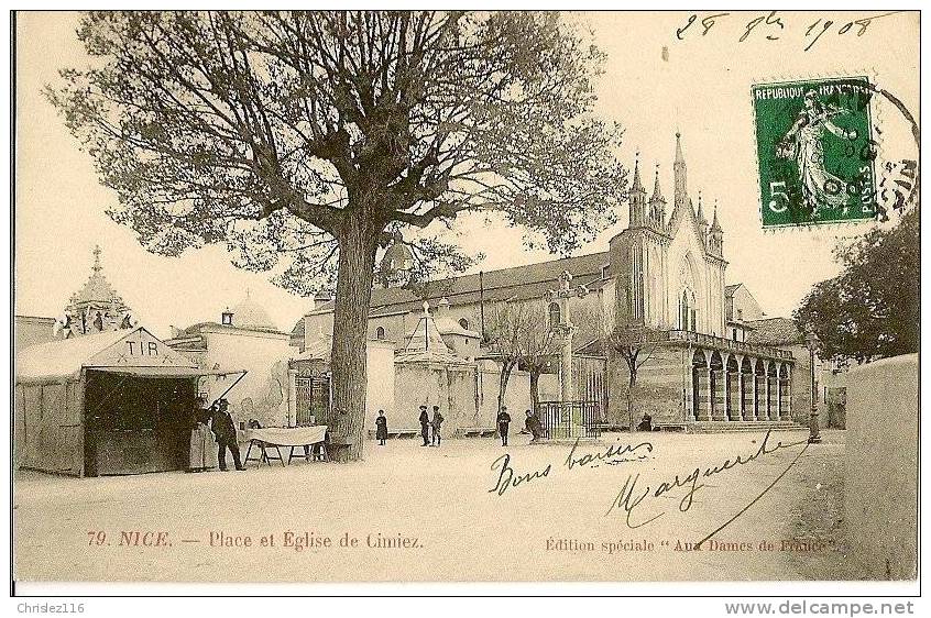 06 NICE Place Et Eglise De Cimiez  Beau Plan Animé  1908 - Places, Squares