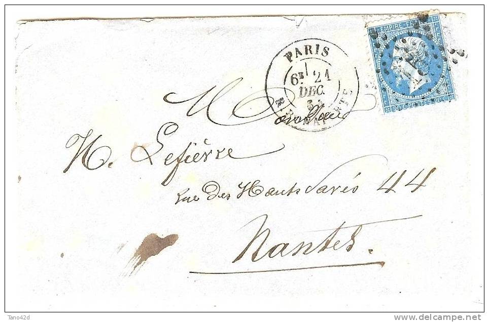 RE3F LVP5 - NAPOLEON III 20c SUR LETTRE PARIS / NANTES 21/12/1864 - 1849-1876: Periodo Clásico