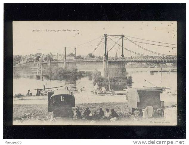 Ancenis Le Pont Près Des Fourneaux  édit.loncin Animée Roulotte De Bohémiens  Gitans , Péniche  Belle Carte - Ancenis