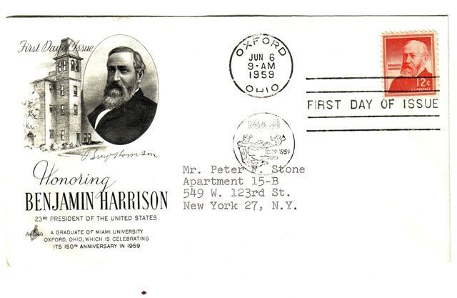 BENJAMIN HARRISON  ( USA - FDC 1959. ) - 1951-1960