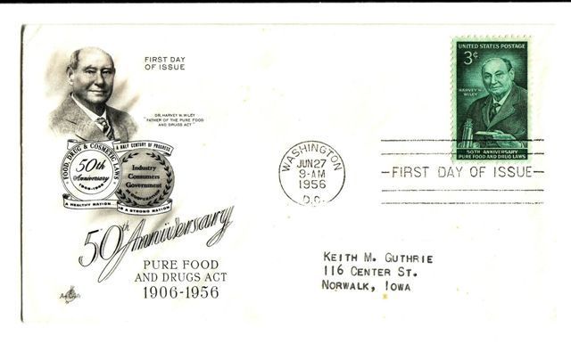 50th Anniversary Pure Food And Drug Laws   ( USA - FDC 1956. ) - 1951-1960