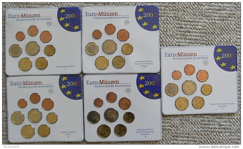 Kompletter Euro Kursmünzensatz Deutschland 2002 / 5xBlister - Duitsland