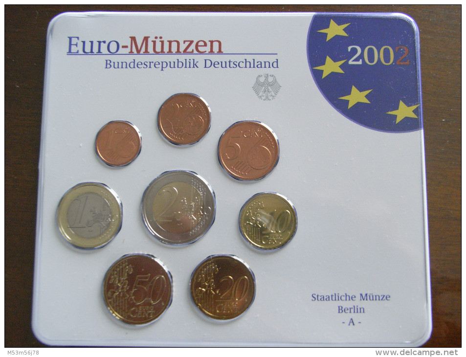 Kompletter Euro Kursmünzensatz Deutschland 2002 / 5xBlister - Germania