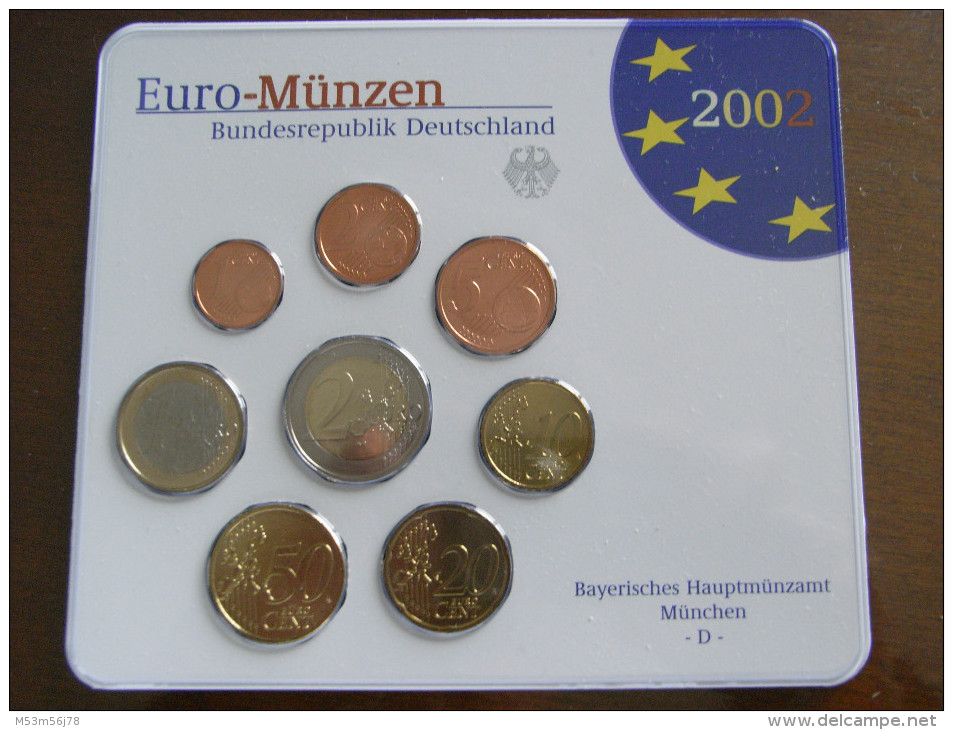 Kompletter Euro Kursmünzensatz Deutschland 2002 / 5xBlister - Germania