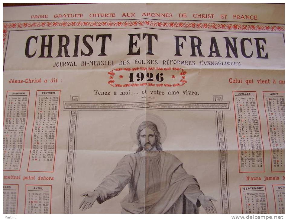 Calendrier 1926  CHRIST ET FRANCE   Protestantisme  églises Reformées  ( Imprimerie Brabo ALAIS  ALES ) - Otros & Sin Clasificación