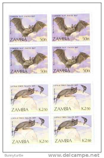 Zambia 1989 Bats Blk Of 4 MNH - Chauve-souris