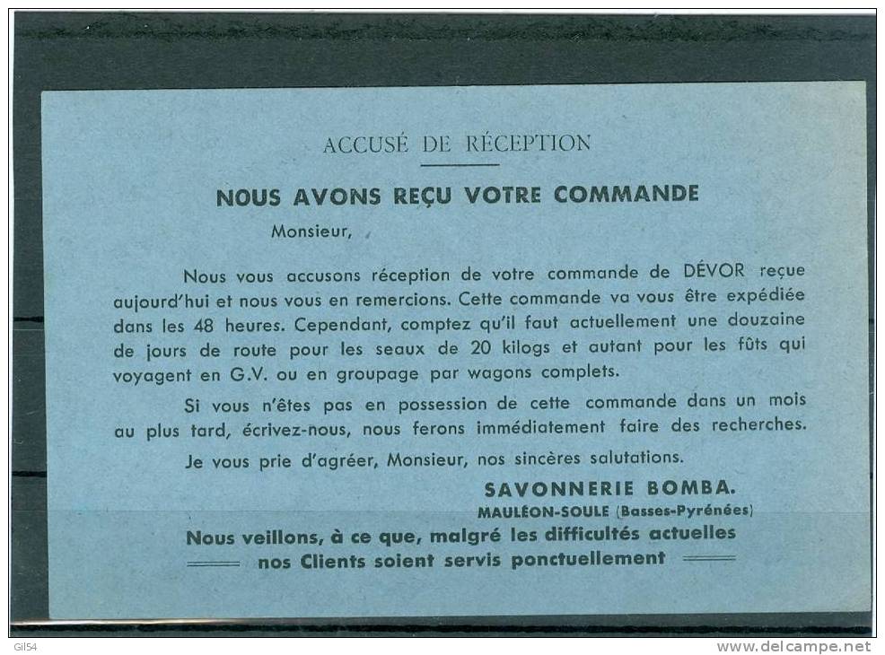 Carte Postale Accusé De Recption , Savonnerie Bomba Mauléon Soule - Lp32 - Mauleon Barousse