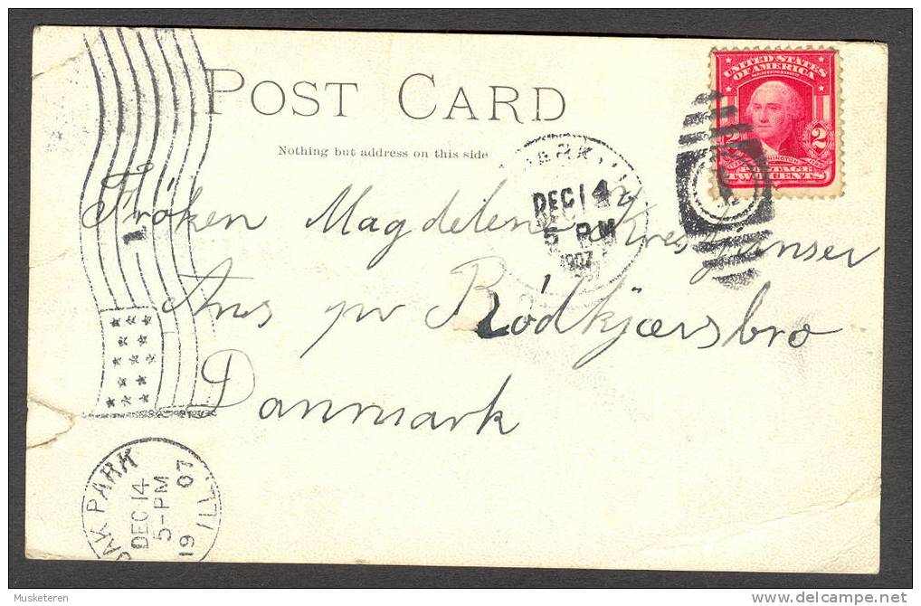 United States PPC Kenilworth Avenue Oak Park 111 Cancelled 1907 To Denmark Washington (2 Scans) - Other & Unclassified