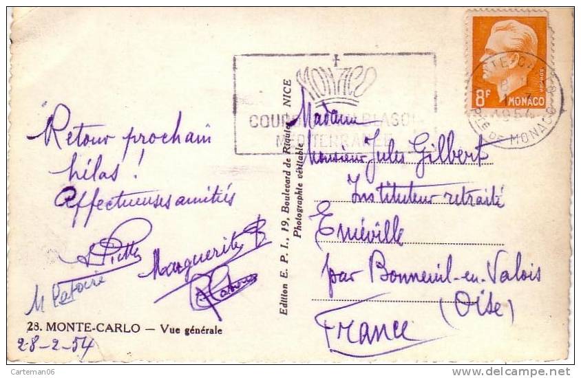 Timbre Sur Carte - Monaco 8 F (cachet 1954) - Marcophilie