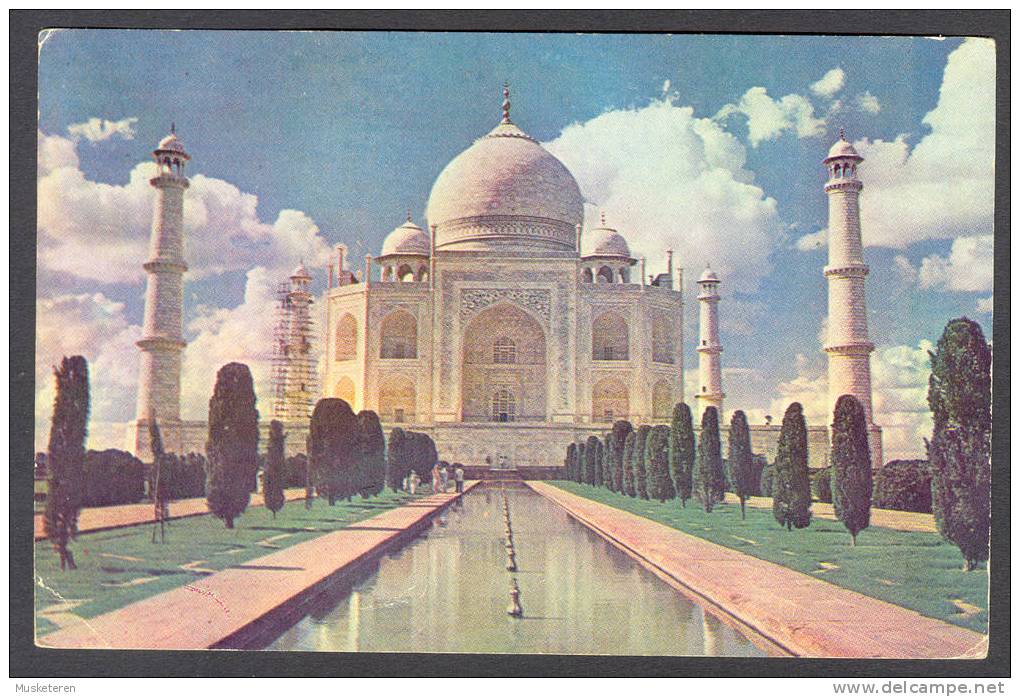 India PPC Taj Mahal Agra "BY AIR MAIL Par Avion" Label 1968 Benares To Denmark (2 Scans) - Storia Postale