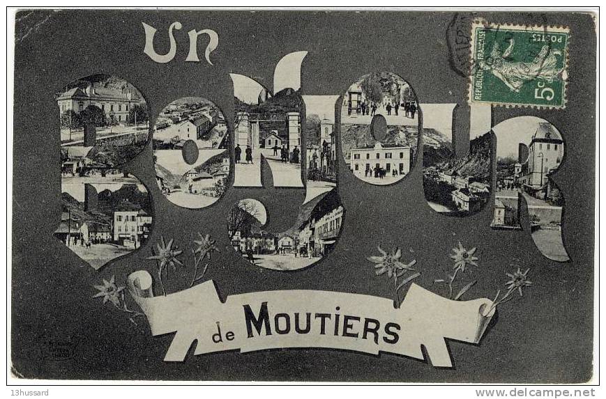 Carte Postale Ancienne Fantaisie - Un Bonjour De Moutiers - Multivues, Edelweiss - Moutiers