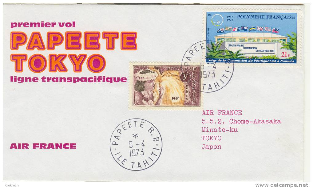 Polynésie 1973 - 1er Vol Papeete Tokyo Par Air France - Cachet Arrivée Verso - Other & Unclassified