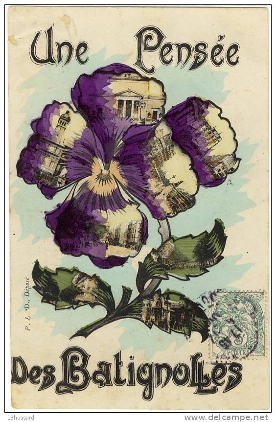 Carte Postale Ancienne Fantaisie - Une Pensée Des Batignolles - Fleurs - District 17