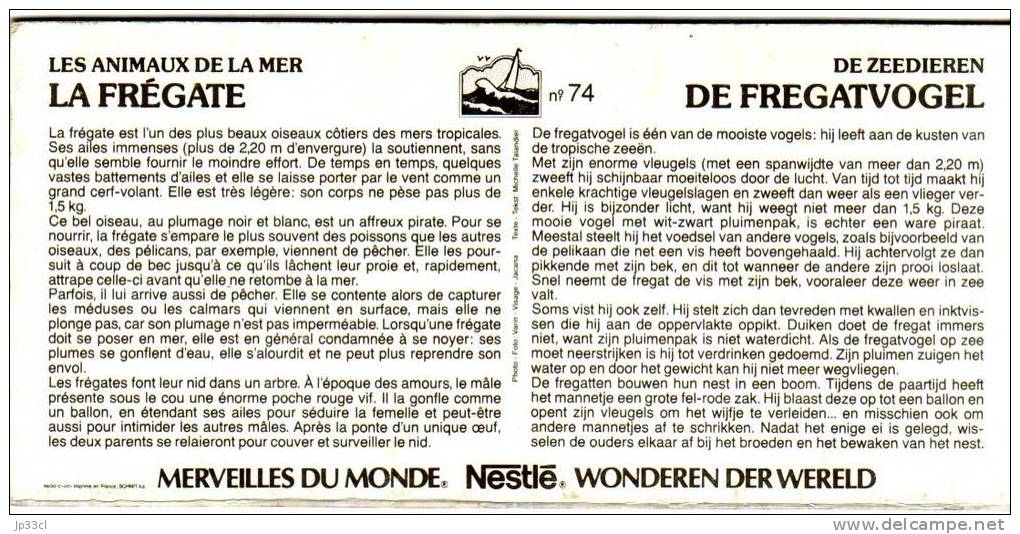 Chromo Nestlé Merveilles Du Monde N° 74 - La Frégate (de Fregaatvogel) - Nestlé