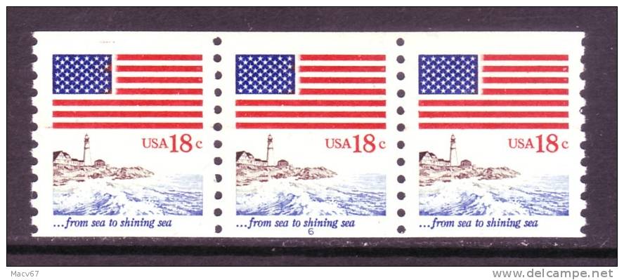 U.S. 1891X3  Plate 6   **  FLAG And LIGHTHOUSE - Coils (Plate Numbers)