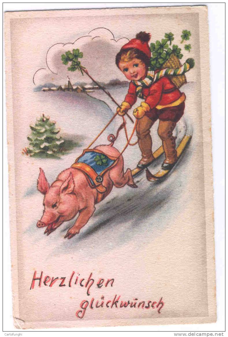 S1 BAMBINA SCI TRIFOGLIO MAIALINO  SKI TRÈFLE  PIGLET COCHONNET FERKEL LOVER KLEE KLAVER KV 4756-1 - Cochons