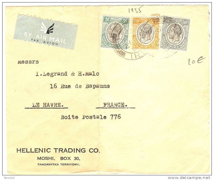 REF LVP5 - TANGANIKA LETTRE AVION MOSHI / LE HAVRE 1935 - Tanganyika (...-1932)