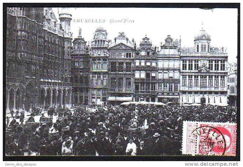 BRUXELLES, Grand´Place, Très Animée, Voyagé En 1907, Pli Angle Sup.D - Corsi