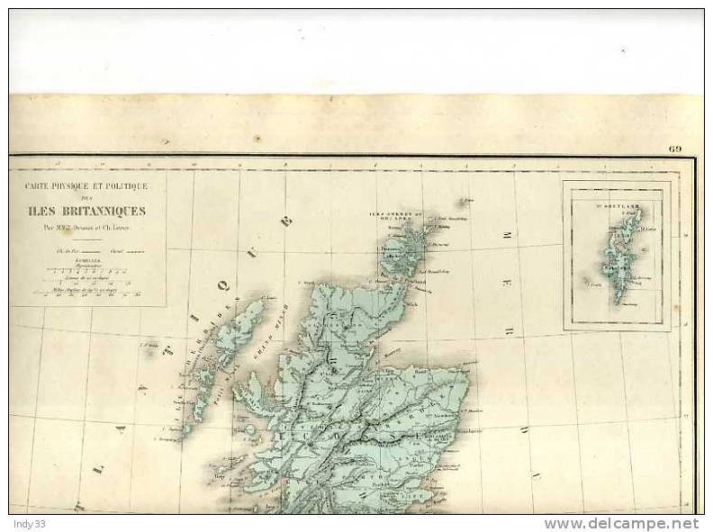 - ILES BRITANNIQUES PHYSIQUES ET POLITIQUES . CARTE GRAVEE EN COULEURS AU XIXe S. SOUS LA DIRECTION DE DRIOUX ET LEROY - Cartes Géographiques