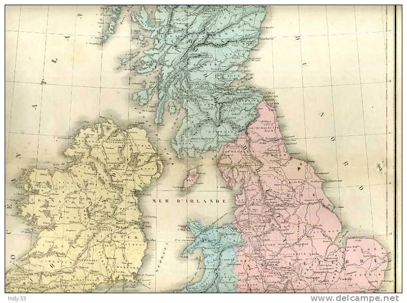 - ILES BRITANNIQUES PHYSIQUES ET POLITIQUES . CARTE GRAVEE EN COULEURS AU XIXe S. SOUS LA DIRECTION DE DRIOUX ET LEROY - Cartes Géographiques