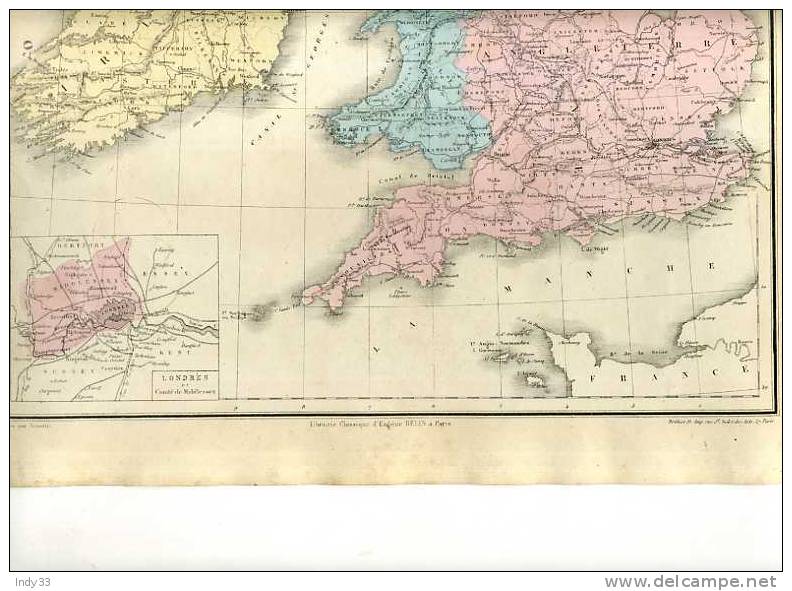 - ILES BRITANNIQUES PHYSIQUES ET POLITIQUES . CARTE GRAVEE EN COULEURS AU XIXe S. SOUS LA DIRECTION DE DRIOUX ET LEROY - Cartes Géographiques