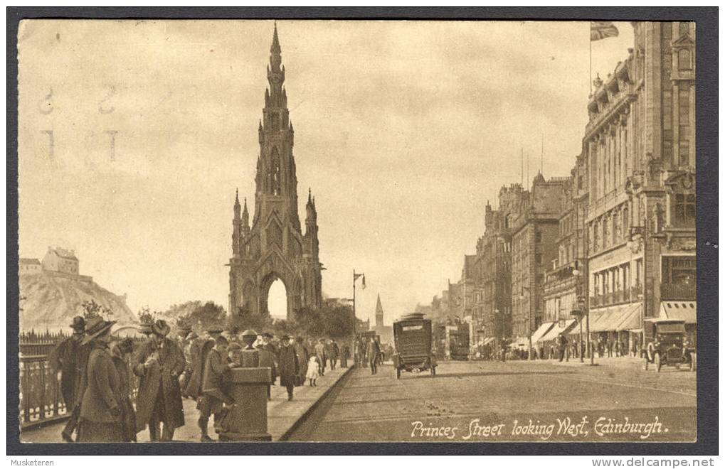 United Kingdom PPC Scotland Princes Street Looking West, Edinburgh To Denmark 1926 (2 Scans) - Midlothian/ Edinburgh