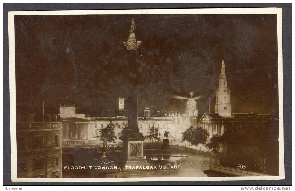 United Kingdom PPC Real Photo Flood-lit London, Trafalgar Square 505 To Sweden 1937 (2 Scans) King Edward VIII - Trafalgar Square