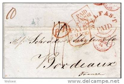 Irl111/ Brief,  Belfast Paid 1843 Nach Frankreich (Bordeaux). Stempel Gut Platziert - Préphilatélie