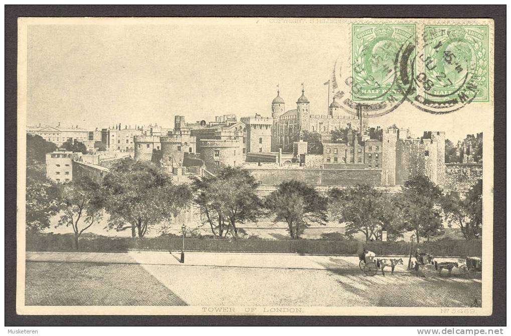 United Kingdom PPC Frontside Stamped Maximum Card Tower Of London 1908 To Denmark (2 Scans) King Edward VII - Tower Of London