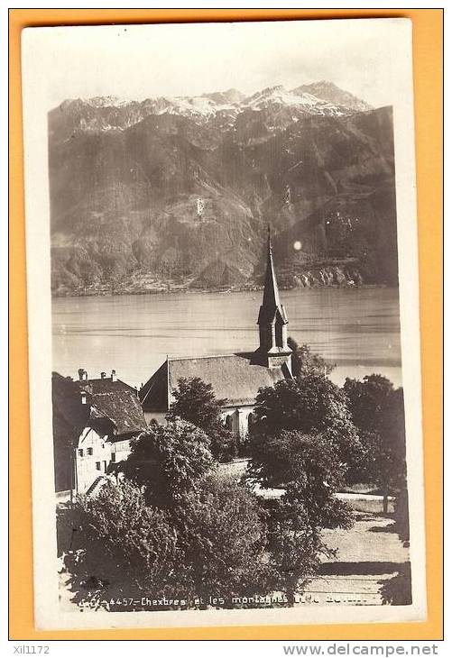 D722 Chexbres Et Les Montagnes. Clocher, Léman, Savoie. Traces De Colle Aux Angles Du Dos. - Chexbres