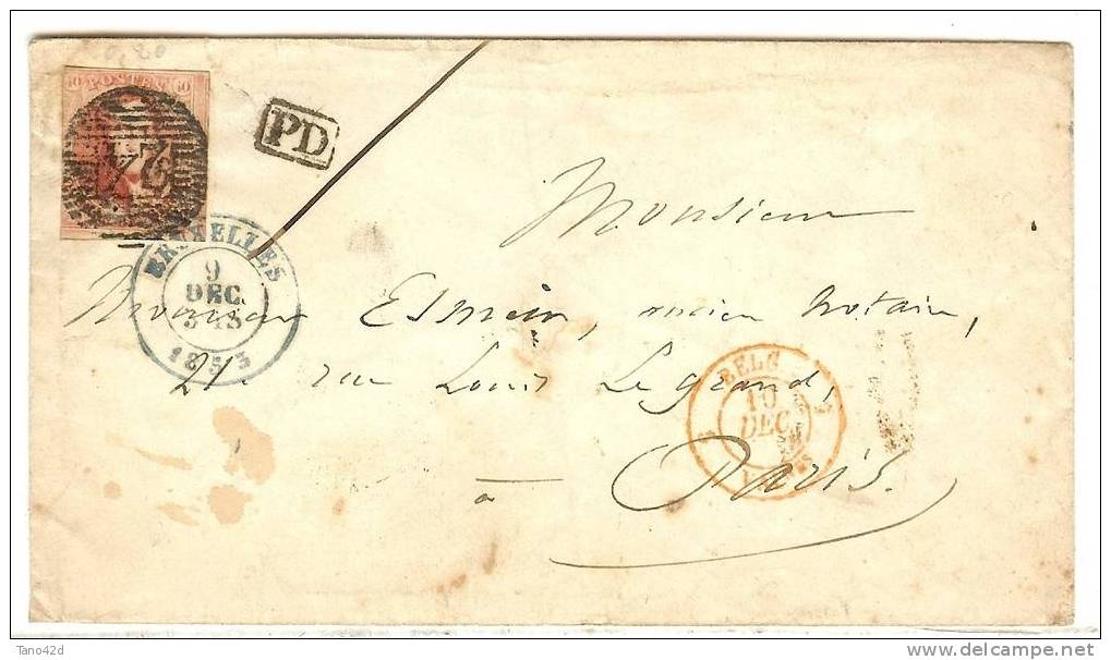 REF LVP5 - BELGIQUE LETTRE CLASSIQUE POUR PARIS DECEMBRE 1853 - 1849-1865 Medaglioni (Varie)