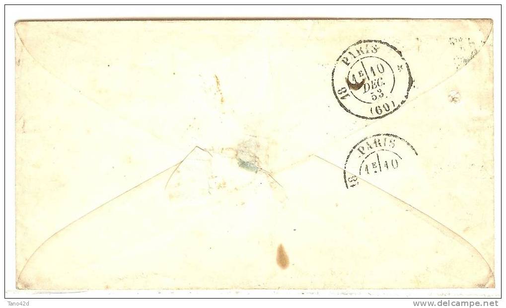 REF LVP5 - BELGIQUE LETTRE CLASSIQUE POUR PARIS DECEMBRE 1853 - 1849-1865 Medallones (Otros)