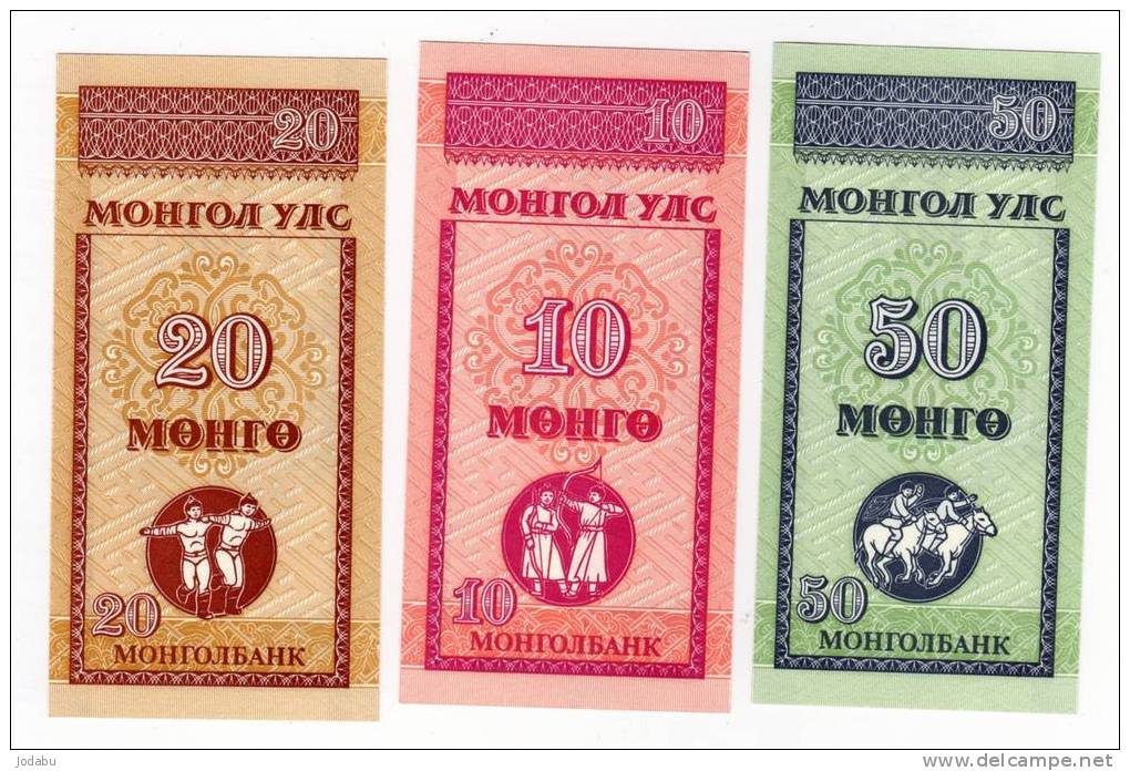 3 Billets  Neufs  De La Mongolie 10-20-50 Mongo - Mongolei