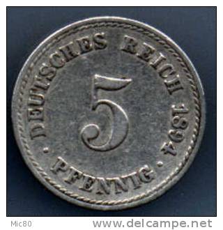 Allemagne 5 Pfennig 1894 A Tb+ - 5 Pfennig