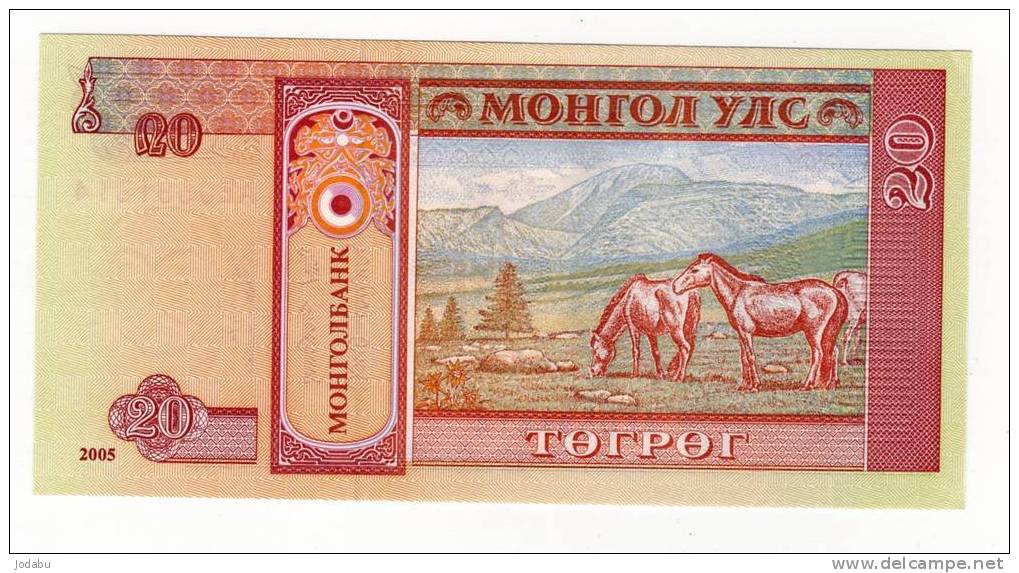 Billet   Neuf  2005 De La Mongolie..  20 Tugrik - Mongolië