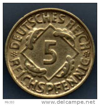 Allemagne 5 Pfennig 1925 D Ttb+ - 5 Renten- & 5 Reichspfennig