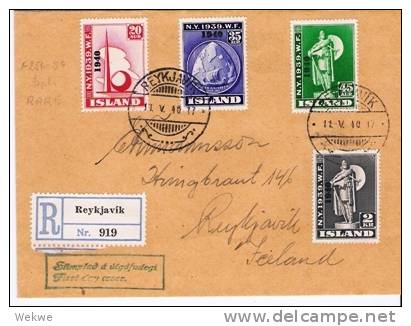 Isl014a/ ISLAND -  Aufdruck 1940, FDC/Einschreiben. Facit 256-59, Michel 218/21 - Covers & Documents