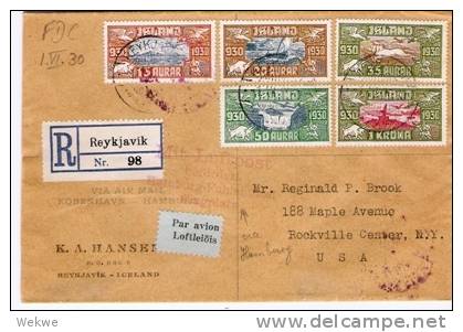 Isl023a/ ISLAND -  Luftpostserie 1000 Jahre Allthing, FDC, Einschreiben. Luftpost Via Hamburg N. USA - Covers & Documents