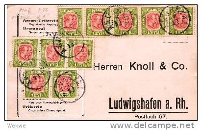 Isl050/  ISLAND - Amureyri 1910 Nach Deutschland. 1 Eyr. (2 Könige) 10 X - Cartas & Documentos