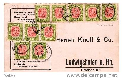 Isl050/  ISLAND - Amureyri 1910 Nach Deutschland. 1 Eyr. (2 Könige) 10 X - Briefe U. Dokumente