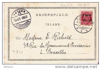 Isl060IiSLAND - Neue Gültigkeit 02-03 Bildkarte (Thingeyri I Dyrafjord) Nach Brüssel 1903 (Brief, Cover, Letter, Lettre) - Storia Postale