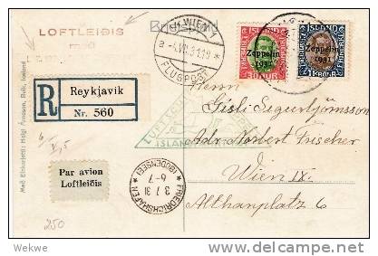 Isl065/ ISLAND -  Zeppelin-Flug 1931, Eingeschriebene Karte Mit Zeppelin  Nach Wien - Lettres & Documents