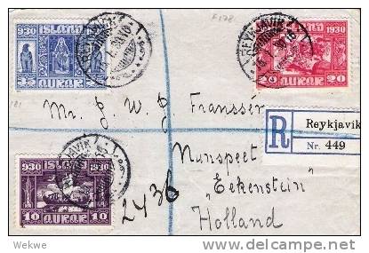 Isl066/  ISLAND - Allthing 1930, Einschreiben 3 SA. Tracht, 20 A, Reiter 10 A. Drachenboot - Covers & Documents