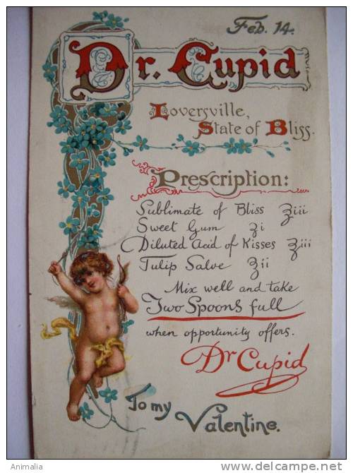 Angelot  Dessiné Dr Cupid Saint Valentin Valentines Day Voyagé Galesburg USA 1912 - Anges