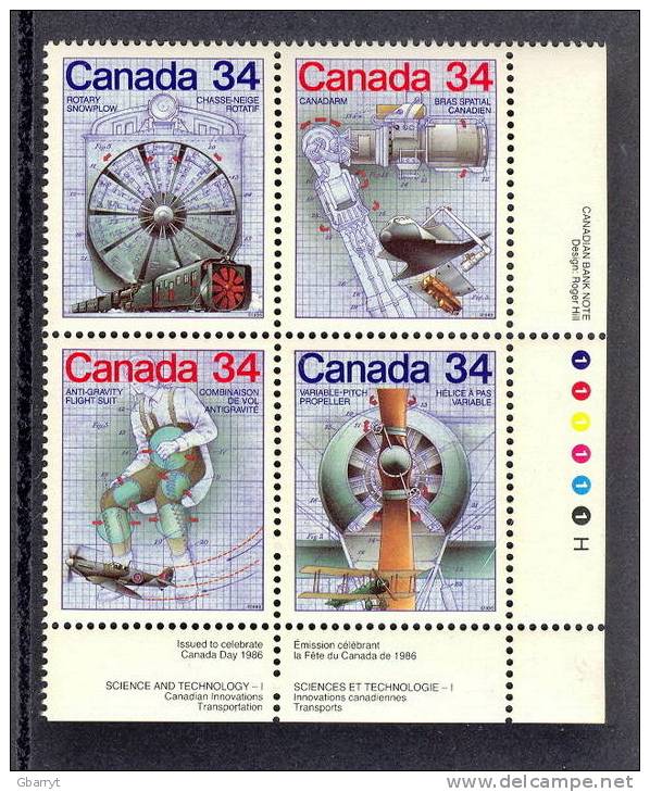 Canada Unitrade 1102a MNH VF LR Plate Block Science And Technology - Num. Planches & Inscriptions Marge