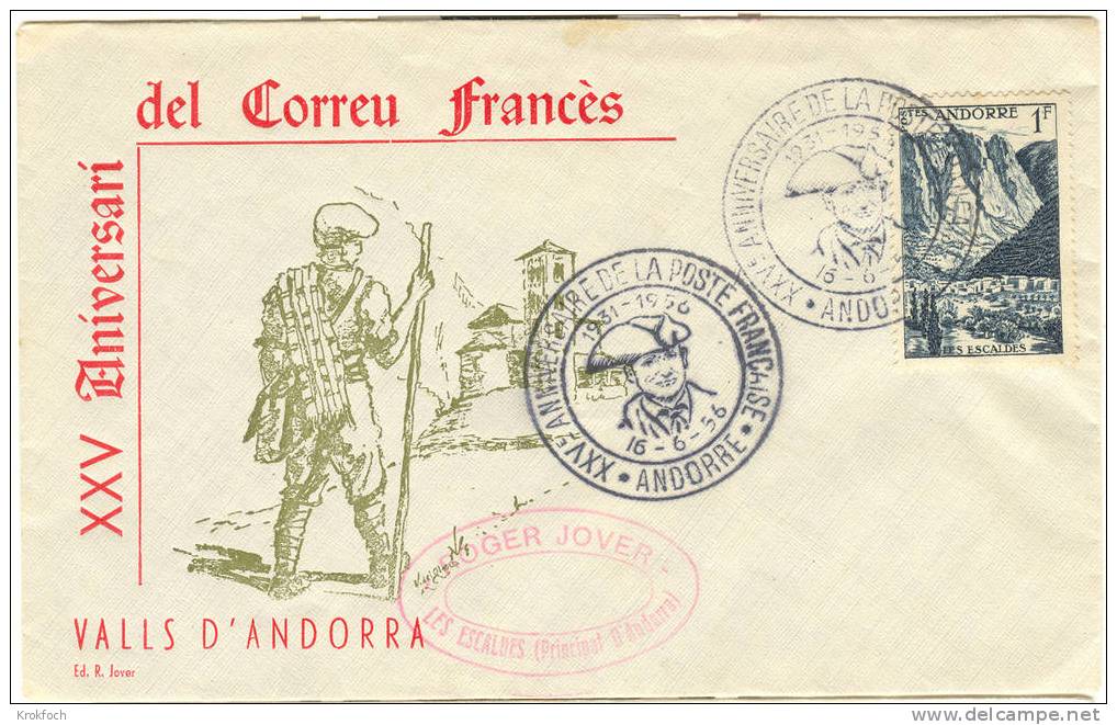 Andorre - BT 1956 Anniversaire De La Poste Française Sur Lettre - Frankeermachines (EMA)