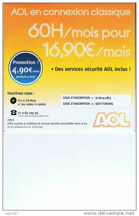 KIT DE CONNEXION INTERNET AOL 60 H CONNEXION CLASSIQUE - CODE EDIT - Autres & Non Classés